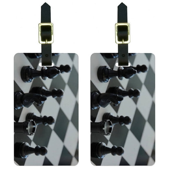 Chess Set Black and White Luggage Tags Suitcase Carry-On ID, Set of 2