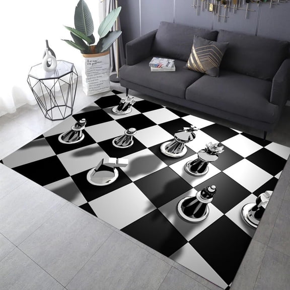 Chess Set Washable Rug - Checkered Game Play Area Rug Low-Pile Non-Shedding Foldable Rugs, Anti Slip Backing Rugs for Living Room&Bedroom&Dining Home Office 2x3ft