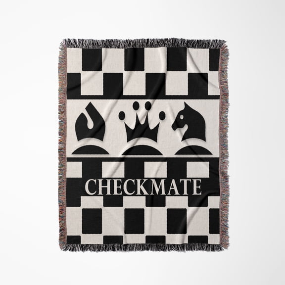 Chess Themed Black And White Checkered Checkmate, Woven Blanket