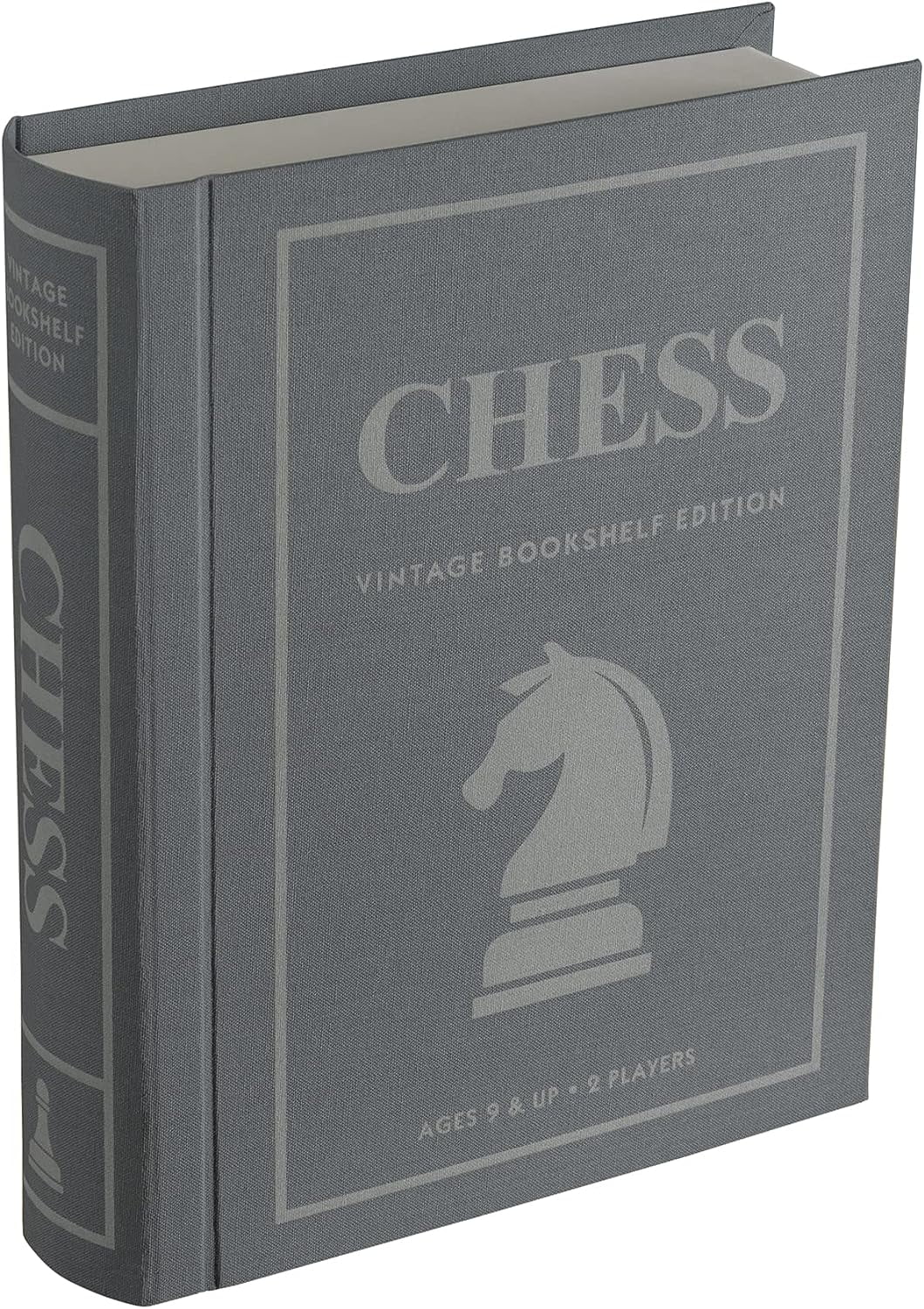 Gray Fabric-Wrapped Vintage Bookshelf Chess Set