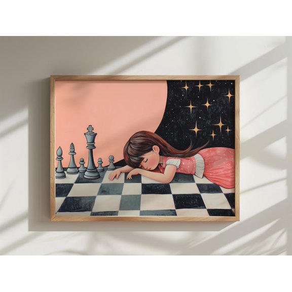 Chess Wall Art Print, Checkered Girls Bedroom And Game Room Decor