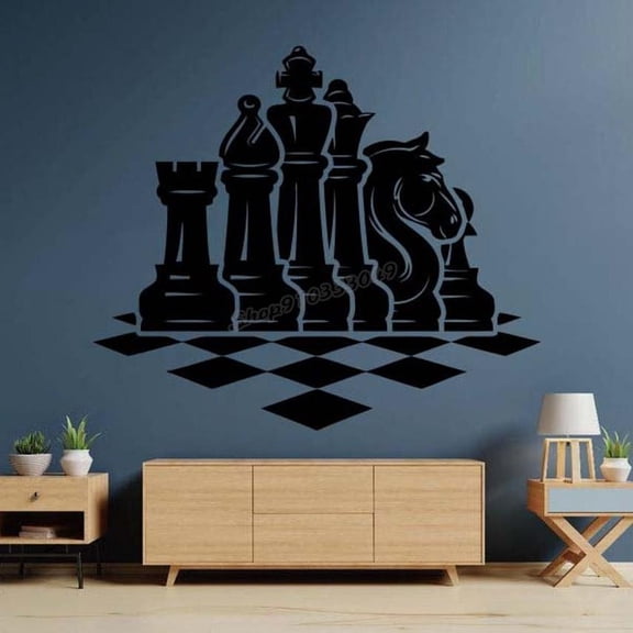 Chess Wall decal Checkmate Pawn King Queen Rook Bishop Wall Sticker Chess Room Decor Vinyl Decal Home Interior Decor Mural 49x42cm