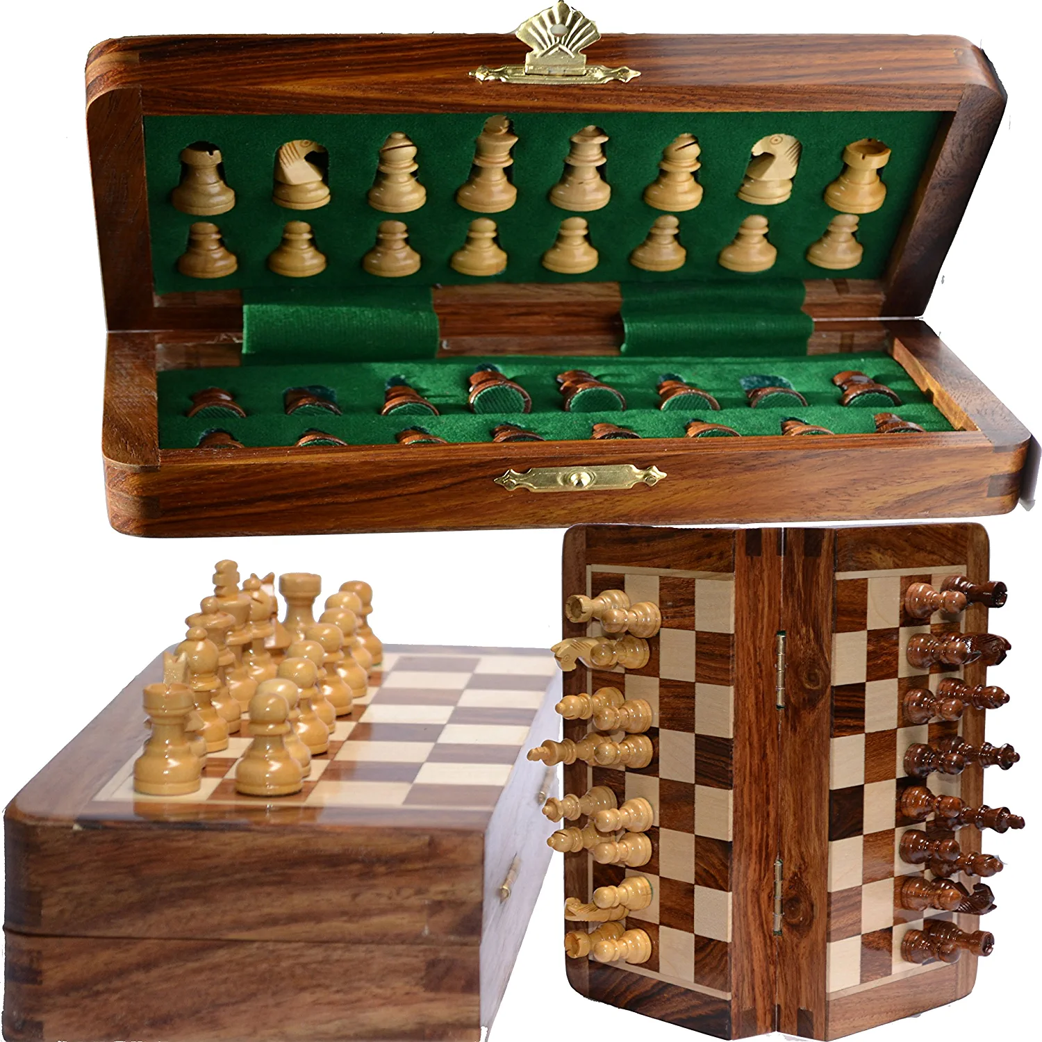 ChessBazar 10x10” Chess Set Chess Set with Bag - Folding Standard Magnetic Travel Chess Board Game Handmade in Fine Acacia wood with Storage for Chessmen