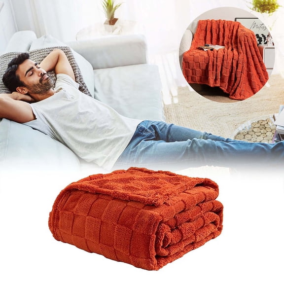 Chessboard Pattern Velvet Sofa Blanket, 70x100cm Waffle Knit Throw for Travel & Nap, Polyester, 1 Count