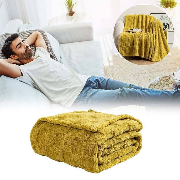 Chessboard Pattern Velvet Sofa Blanket, 70x100cm Waffle Knit Throw for Travel & Nap, Polyester, 1 Count