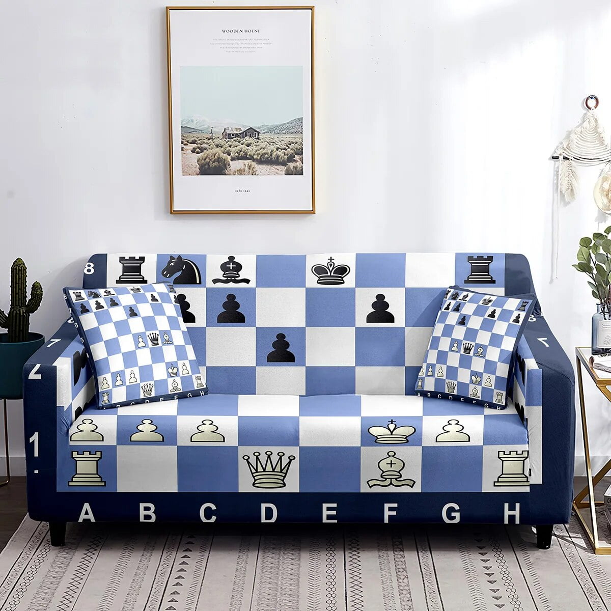 Chessboard Sofa Cover Horse Head International Chess Stripes Washable