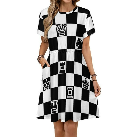 Chessboard Sundress Short Sleeve Dress Summer Women Clothes Dress for Women Dresses