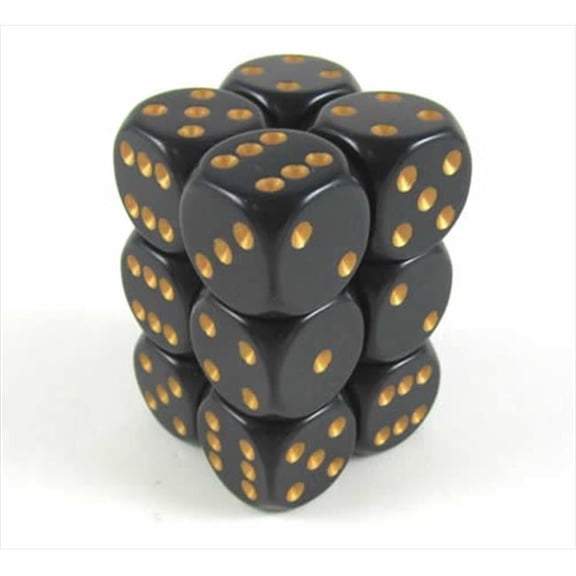 Chessex 25628 Opaque Black with Gold 16mm Dice Set - Pack of 12 - Unique Addition to Any Collection