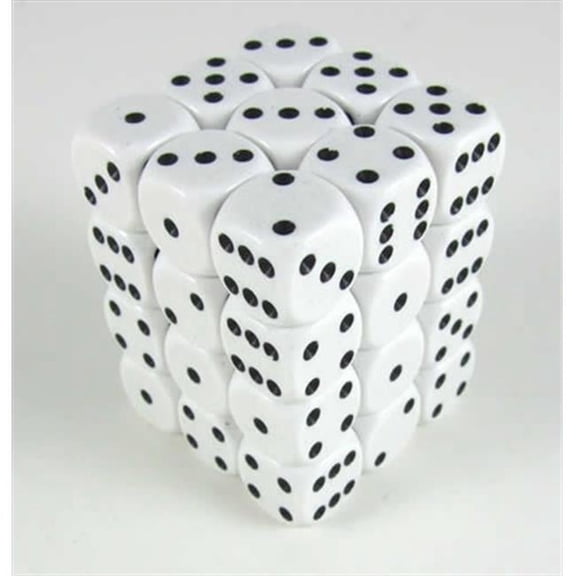 Chessex 25801 Opaque White & Black 12mm Six-Sided Dice - Set of 36 - Durable Plastic
