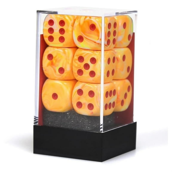 Chessex 27653 Festive 16mm d6 with pips Dice Block, Sunburst with Red