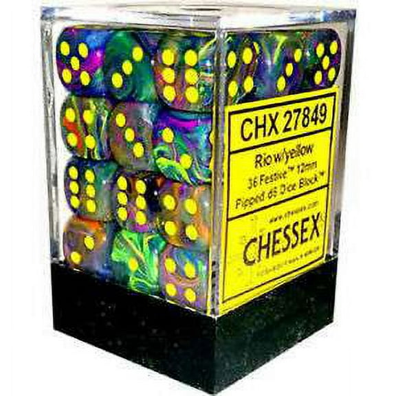 Chessex 6-Sided d6 Festive Rio with Yellow Dice Pack