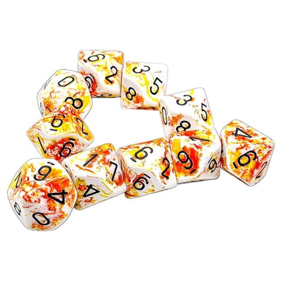 Chessex CHX24203 D10 Clamshell Brush Sunrise Dice - Pack of 10