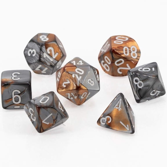 Chessex Gemini Copper-Steel & White 7-Piece Polyhedral Dice Set CHX26424 for Dungeons & Dragons and Tabletop RPGs