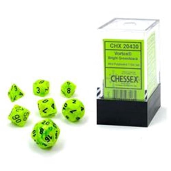 Chessex Cube Mini Vortex Dice, Bright Green & Black - Set of 7