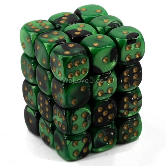 Chessex D&D Dice-12mm Gemini Black, Green, and Gold Plastic Polyhedral Dice Set-Dungeons and Dragons Dice Includes 36 Dice D6, (CHX26839)