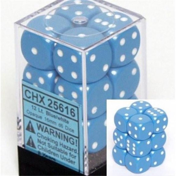 Chessex D6 - 16 mm. Opaque Dice, Light Blue - White, 12 Ct. Pack Of 4