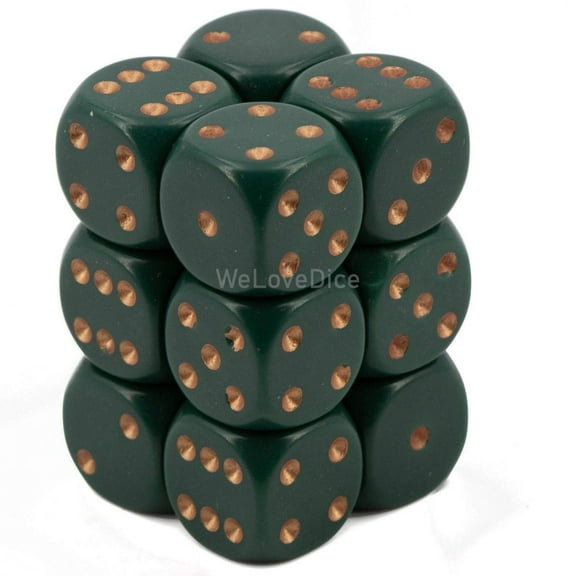 Chessex DND Dice Set D&D Dice-16mm Opaque Dusty Green and Copper Plastic Polyhedral Dice Set-Dungeons and Dragons Dice Includes 12 Dice D6, (CHX25615)