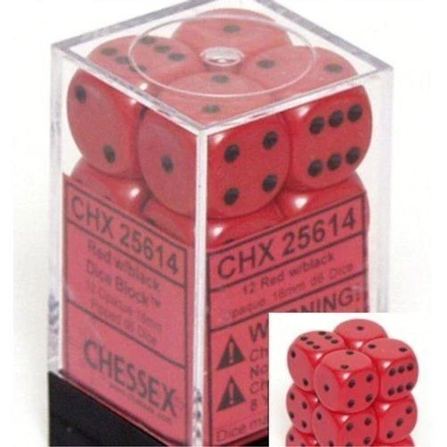Chessex Dice D6 Sets Opaque Red With Black 16Mm Six Sided Die 12 Set Chx 25614
