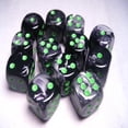 thumbnail image 1 of Chessex Dice d6 Sets: Gemini Black & Grey / Gray with Green - 16mm Six Sided Die (12) Block of Dice, 1 of 2