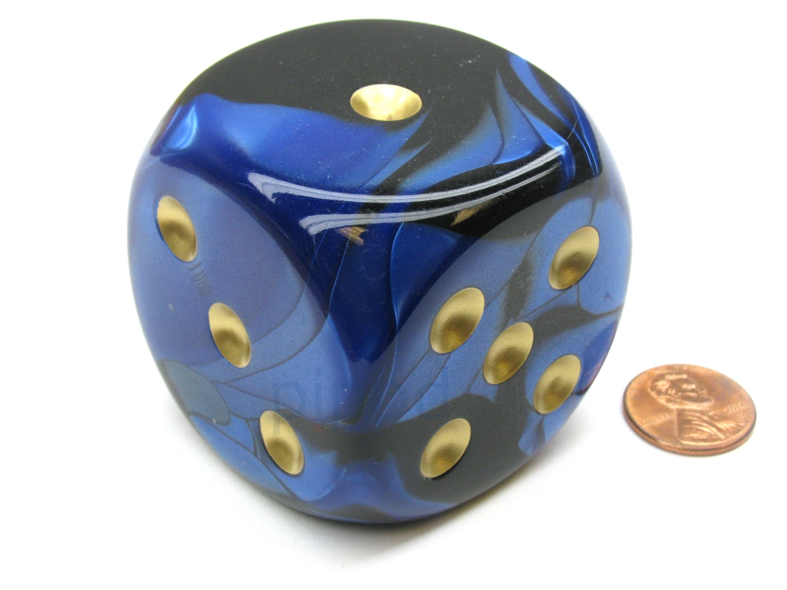 Chessex Gemini 50mm Huge Large D6 Dice, 1 Piece - Black-Blue with Gold Pips #DG5035