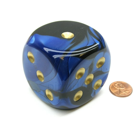 Chessex Gemini 50mm Huge Large D6 Dice, 1 Piece - Black-Blue with Gold Pips #DG5035
