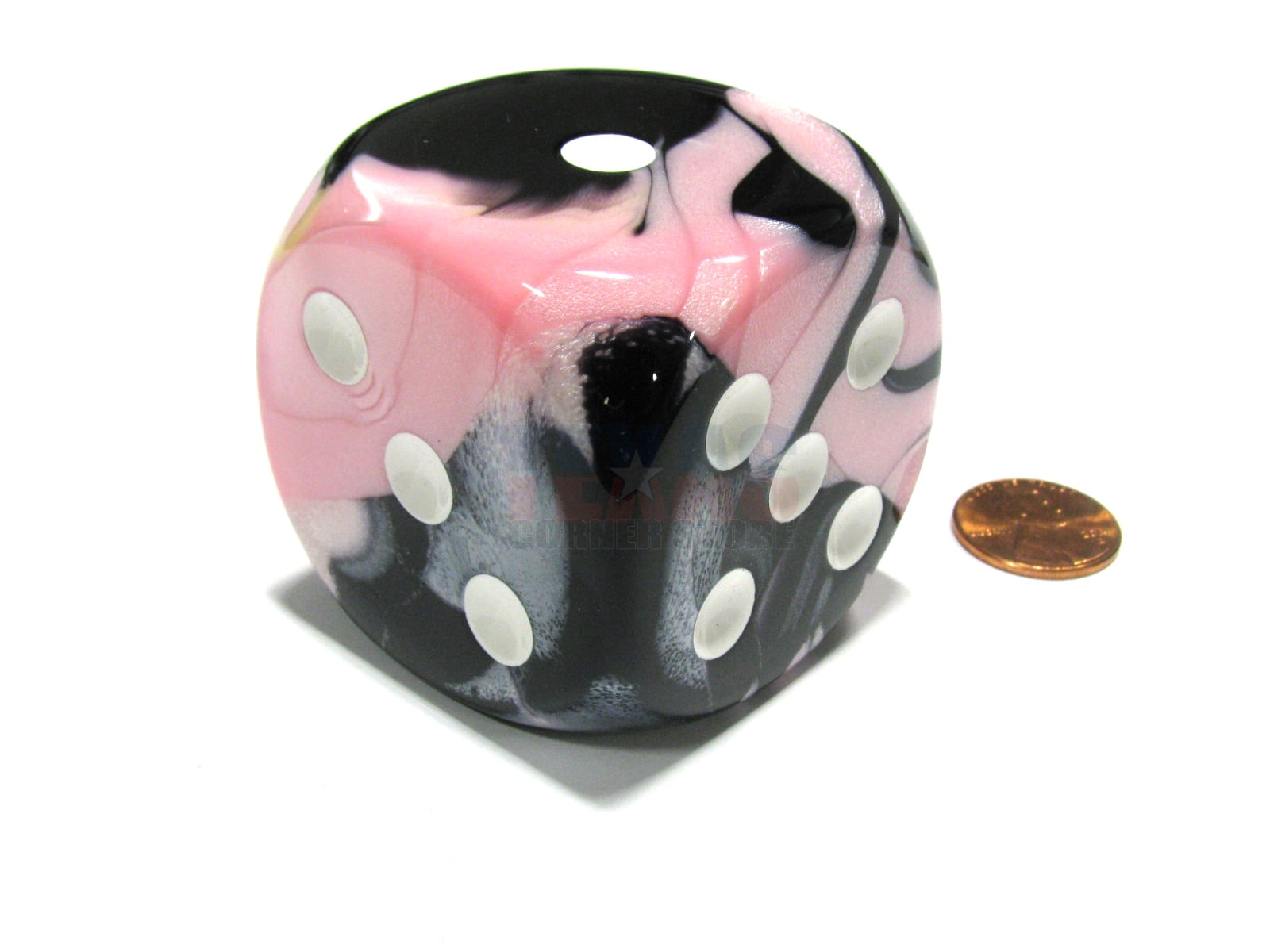chessex gemini 50mm huge large d6 dice, 1 piece - black-pink with white pips #dg5030