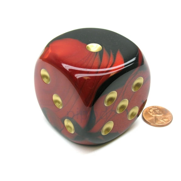 Chessex Gemini 50mm Huge Large D6 Dice, 1 Piece - Black-Red with Gold Pips #DG5033