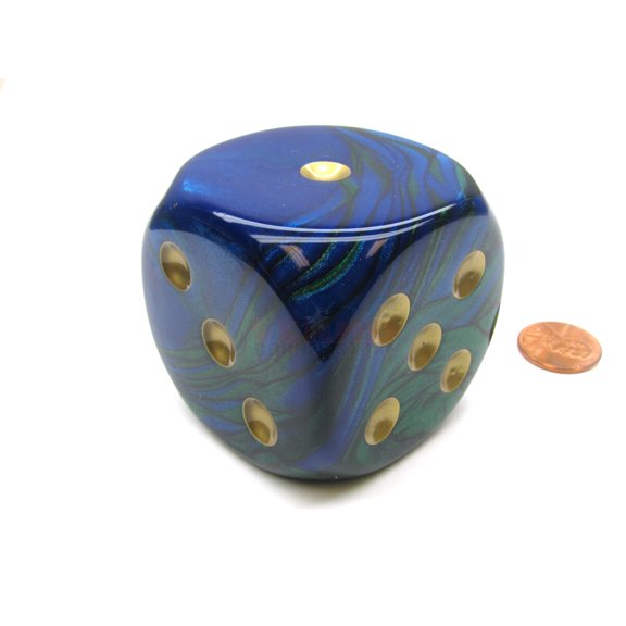 chessex gemini 50mm huge large d6 dice, 1 piece - blue-green with gold pips #dg5036