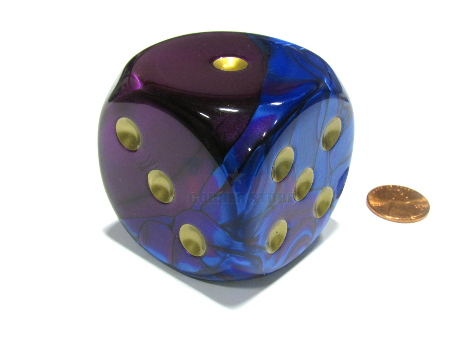 chessex gemini 50mm huge large d6 dice, 1 piece - blue-purple with gold pips #dg5028