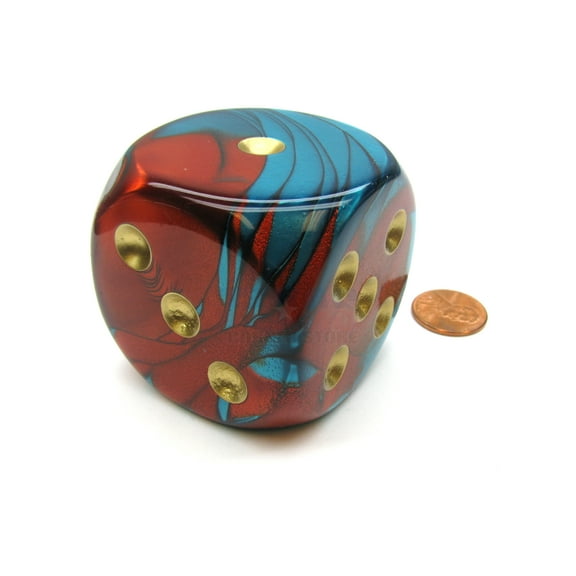 Chessex Gemini 50mm Huge Large D6 Dice, 1 Piece - Red-Teal with Gold Pips #DG5062