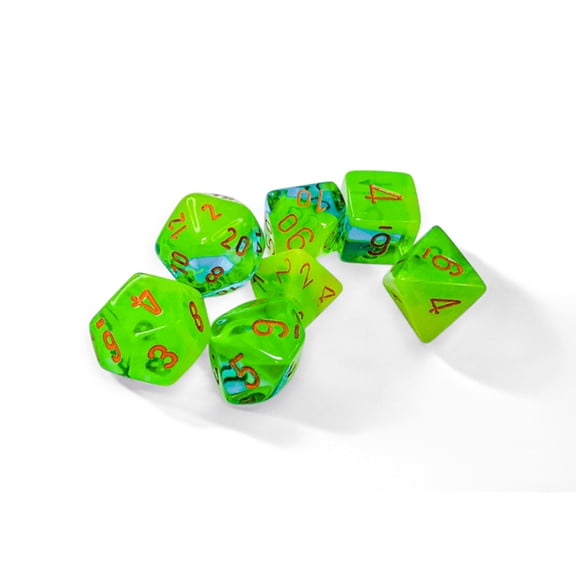 Chessex Gemini Plasma Green-Teal/Orange Luminary Polyhedral 7-Dice Set