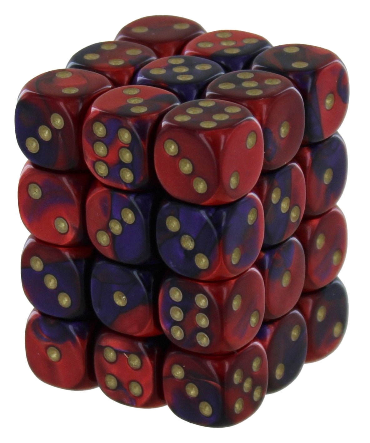36 dés 6 12mm Gemini vert/violet avec points dorés 36 dés 6 12mm Gemini vert/violet avec points dorés