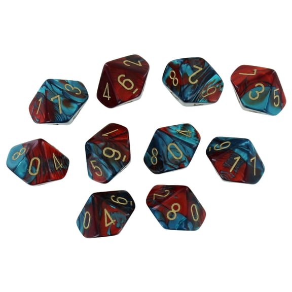 Chessex Dice d10 Sets: Gemini Red / Teal with Gold - Ten Sided Die (10)