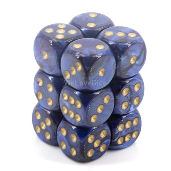 Chessex Manufacturing 27627 16 mm Scarab Royal Blue With Gold Numbering D6 Dice Set Of 12
