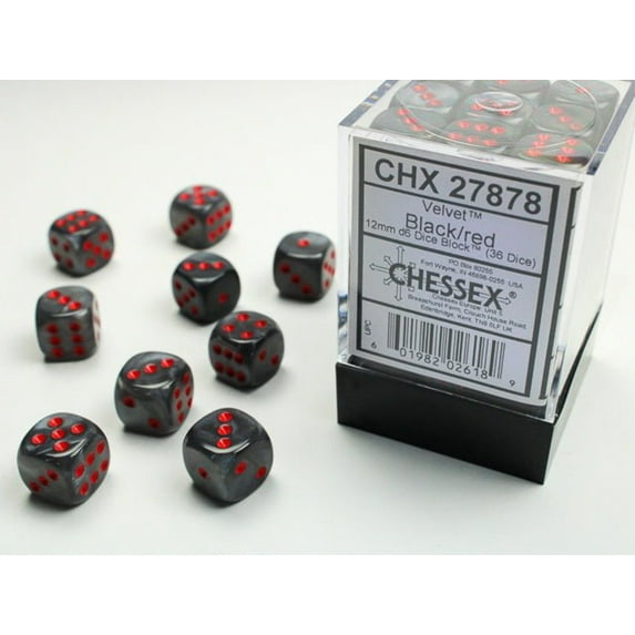 Chessex: Velvet Black/Red 12mm d6 Dice Block (36 Dice)