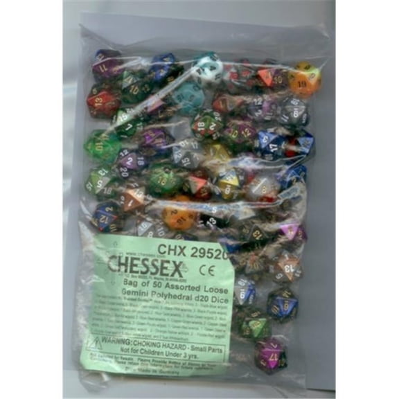 Chessex Manufacturing 29520 Gemini Poly D20 Assorted Dice- Bag - 50
