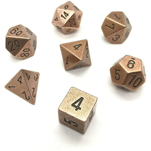DND Dice Set-Chessex D&D Dice-16mm Copper Metal Polyhedral Dice Set-Dungeons and Dragons Dice Includes 7 Dice - D4 D6 D8 D10 D12 D20 D% (CHX27024)