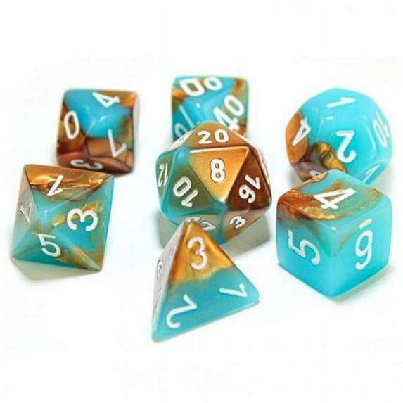 Chessex Manufacturing CHX30019 Cube Luminary Gemini Lab Dice, Copper & Turquoise - Set of 7