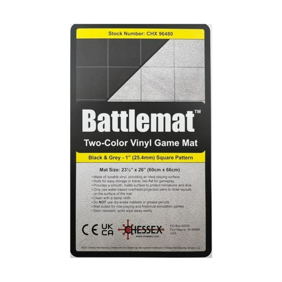 Chessex Play Mat - Mat: 1 Sq 2 Sided Black/Grey Battle mat Two Colour Playmat - Smooth & Tough - Compatible with Tabletop RPGs - Accessories for Game Night