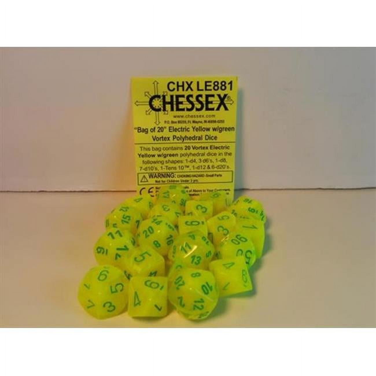 Chessex Manufacturing LE881 Assorted Vortex 8 Colors Yellow With