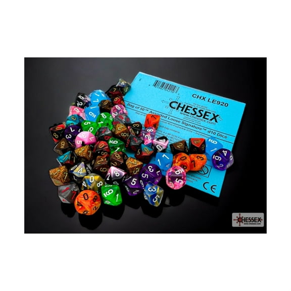 Assorted Mini Dice No 3 with Numbers D10 10mm (3/8in) Pack of 50 Chessex