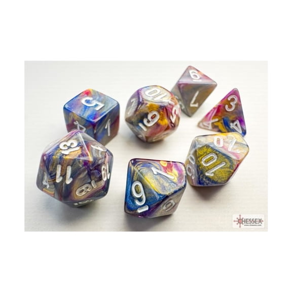 Carousel Festive Mini Dice with White Numbers 10mm (3/8in) Set of 7 Chessex