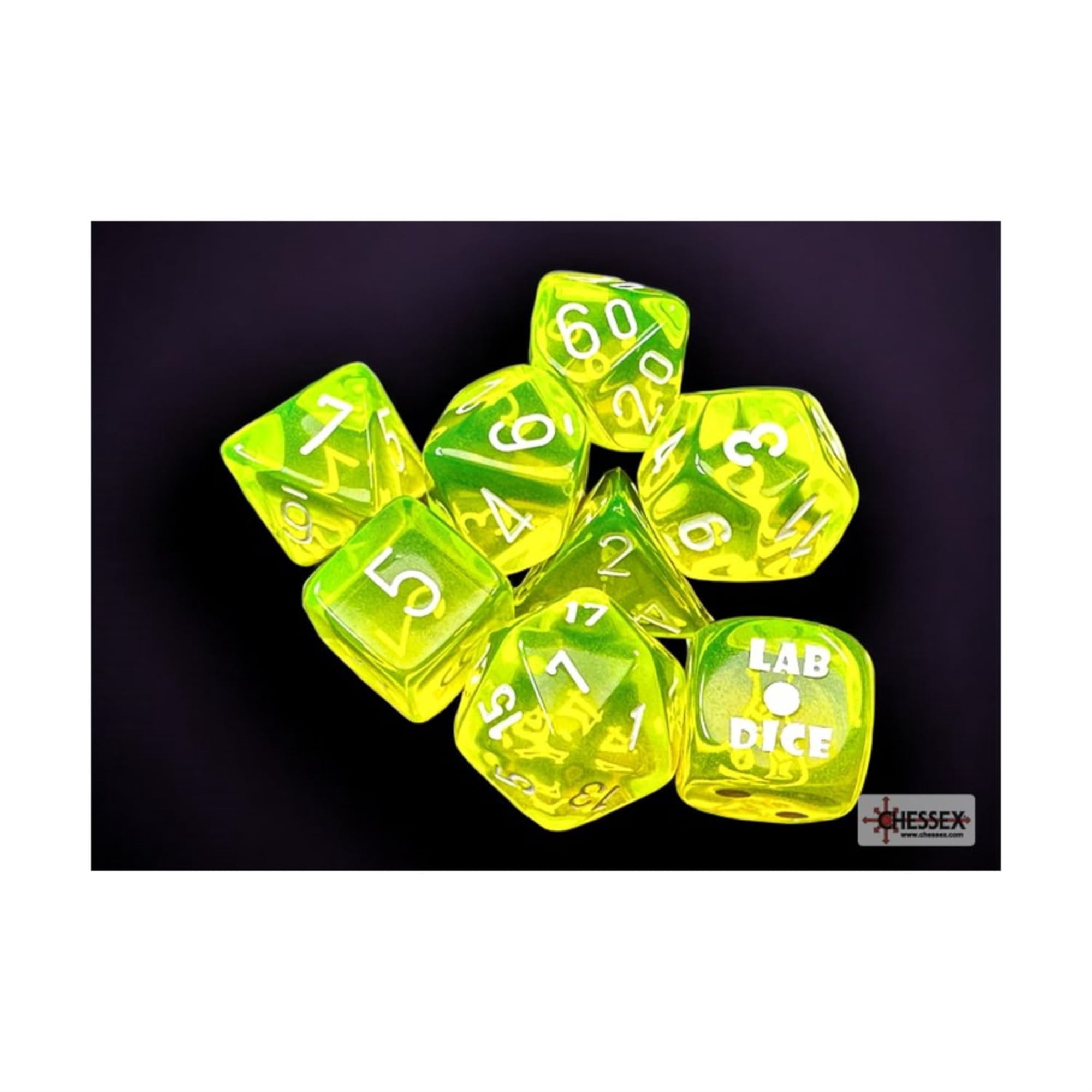 Tropical Blue Translucent Dice with White Numbers 7+1 Dice Set