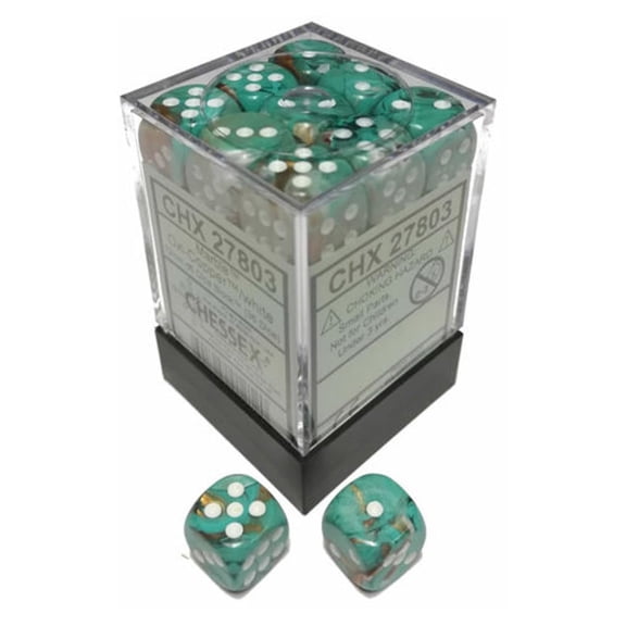 Chessex Marble Oxi-Copper/White 12mm D6 Dice Block (36)