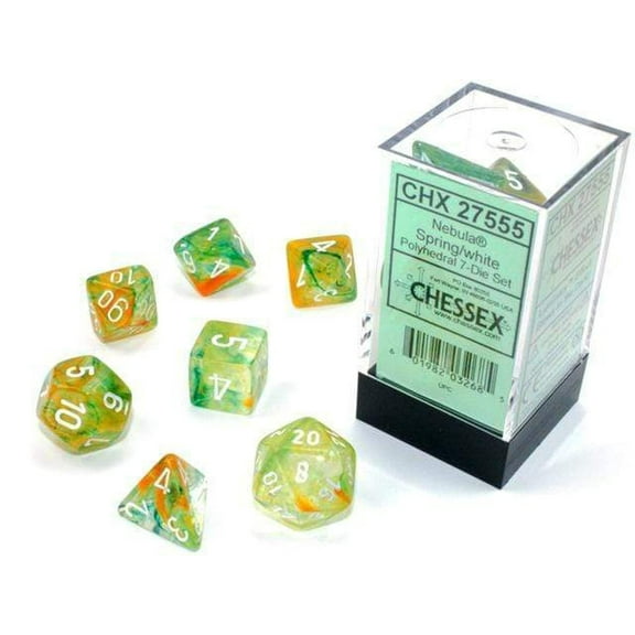 Chessex Nebula Polyhedral Dice Set Spring with White Luminary (7 dice)