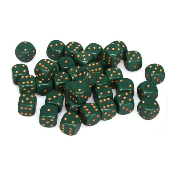 Chessex Opaque 12mm d6 Dusty Green w/Copper Dice Block - Set of 36