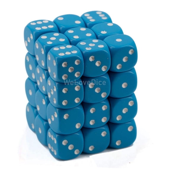 Chessex Opaque 12mm d6 Light Blue w/ White Dice Block - Set of 36