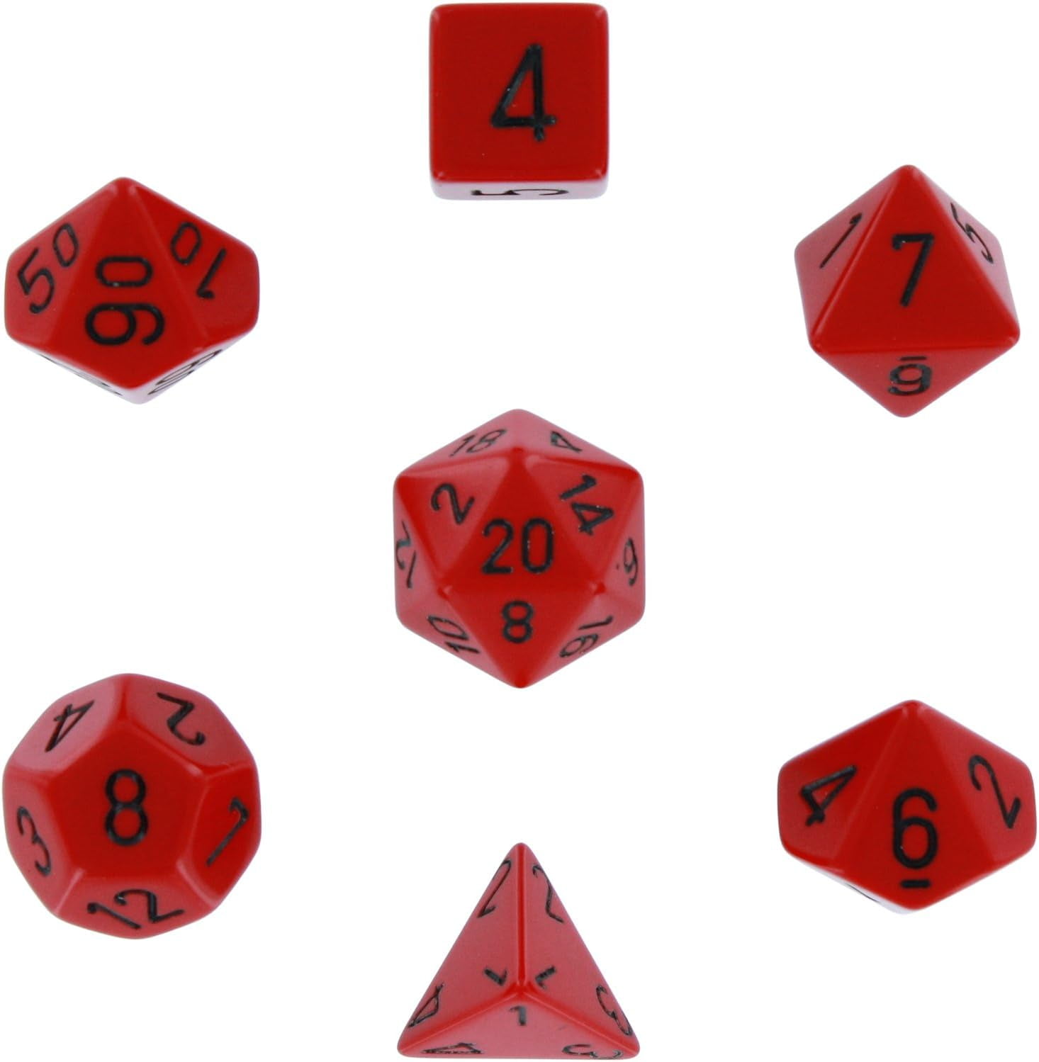 Chessex Polyhedral 7Die Opaque Dice Set Red with Black