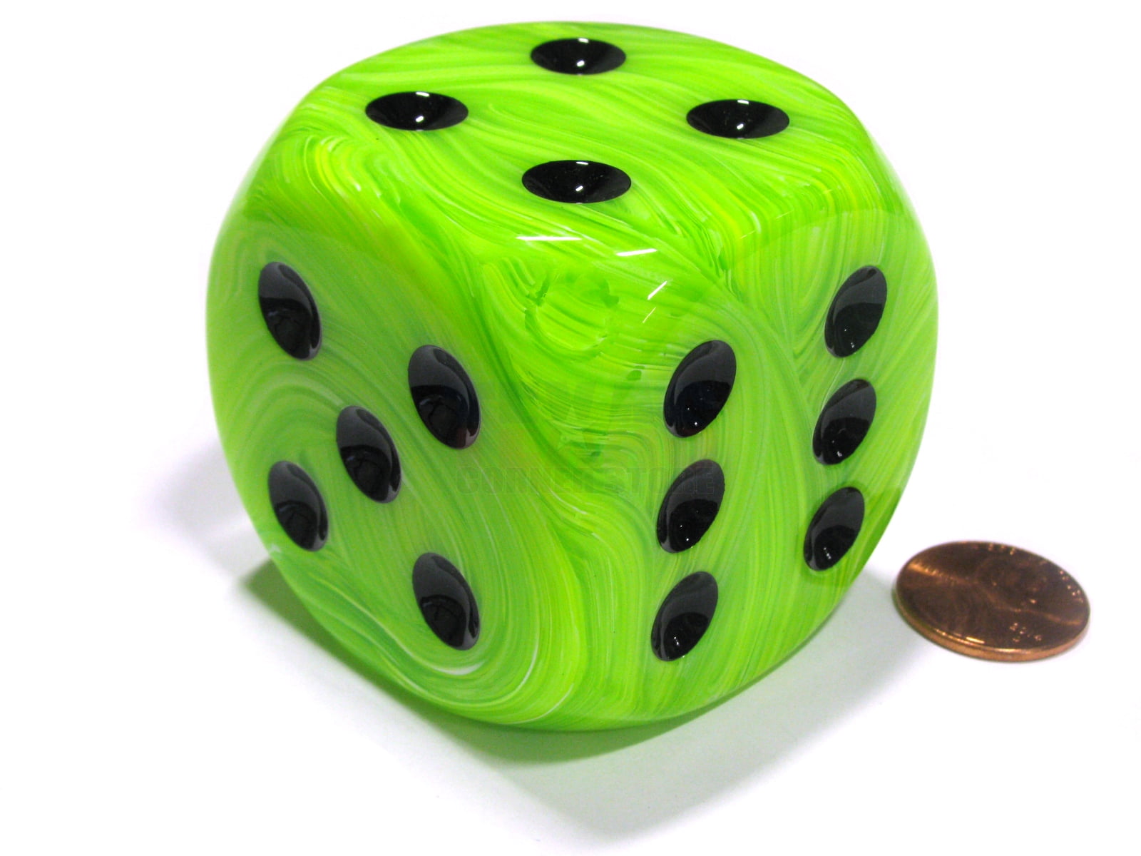 chessex vortex 50mm huge large d6 dice, 1 piece - green with black pips #dv5000