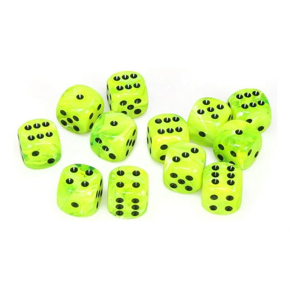 Chessex Vortex Bright Green/black 16mm d6 Dice Block (12)